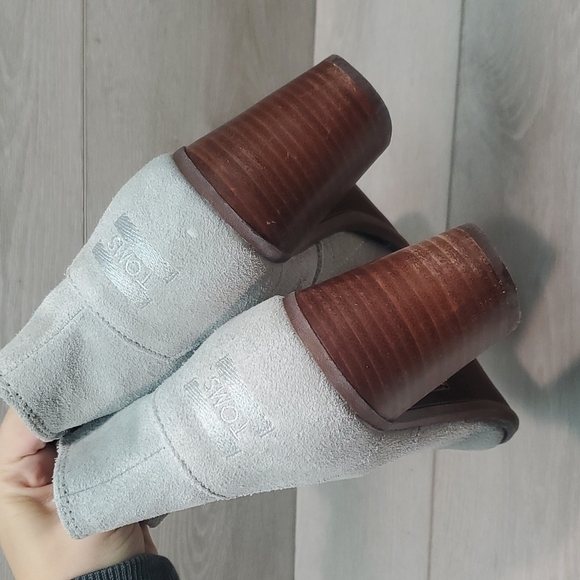 Toms Women Ankle Suede Block Heels Peep Toe Shoes boots sz 7 - Picture 6 of 15